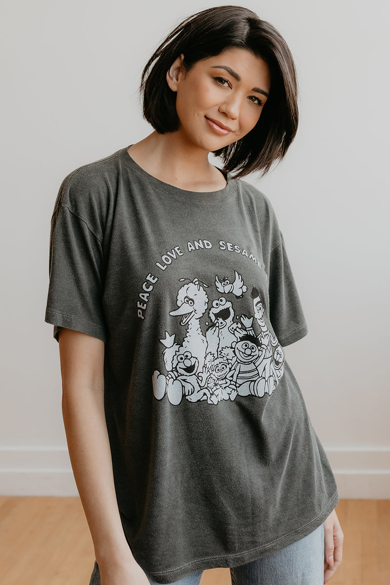 SESAME STREET PEACE AND LOVE TEE-BLACK - Kingfisher Road - Online Boutique