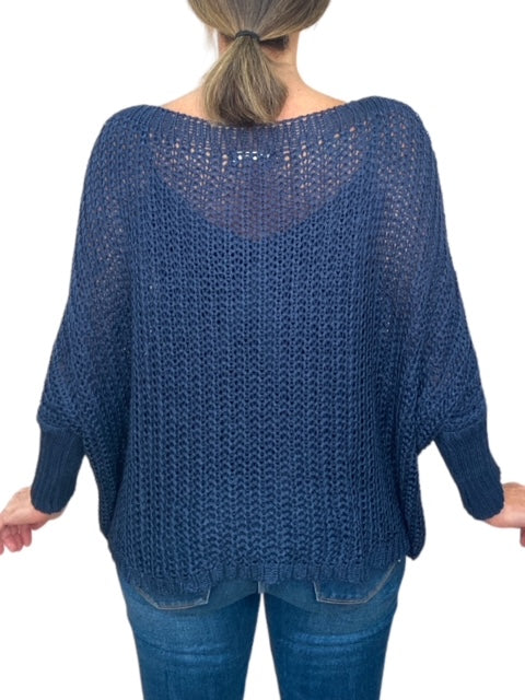 BOATNECK DROP SHOULDER LS SWEATER-NAVY BLUE - Kingfisher Road - Online Boutique