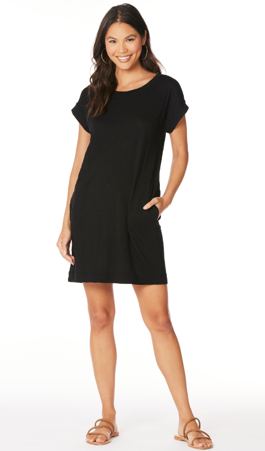 SHORT SLEEVE RAGLAN DRESS-BLACK - Kingfisher Road - Online Boutique