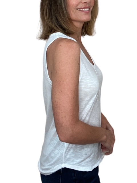 V-NECK TANK W/ CF SEAM-WHITE - Kingfisher Road - Online Boutique