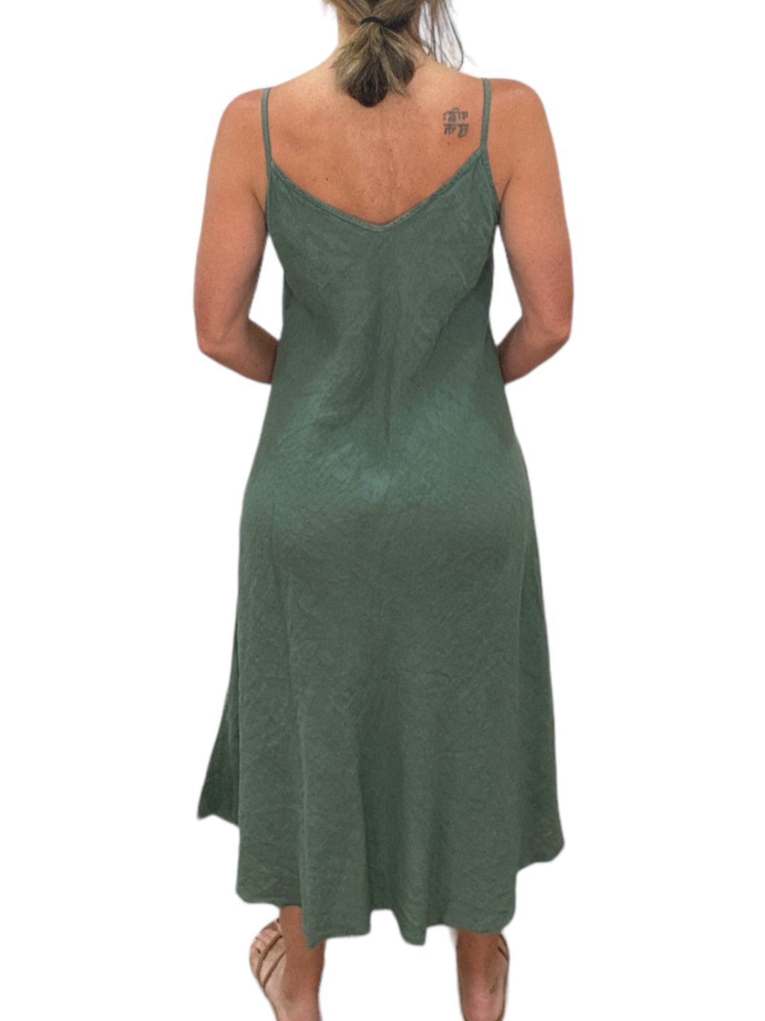 ITALIAN LINEN MAXI SLIP DRESS-ARMY GREEN - Kingfisher Road - Online Boutique