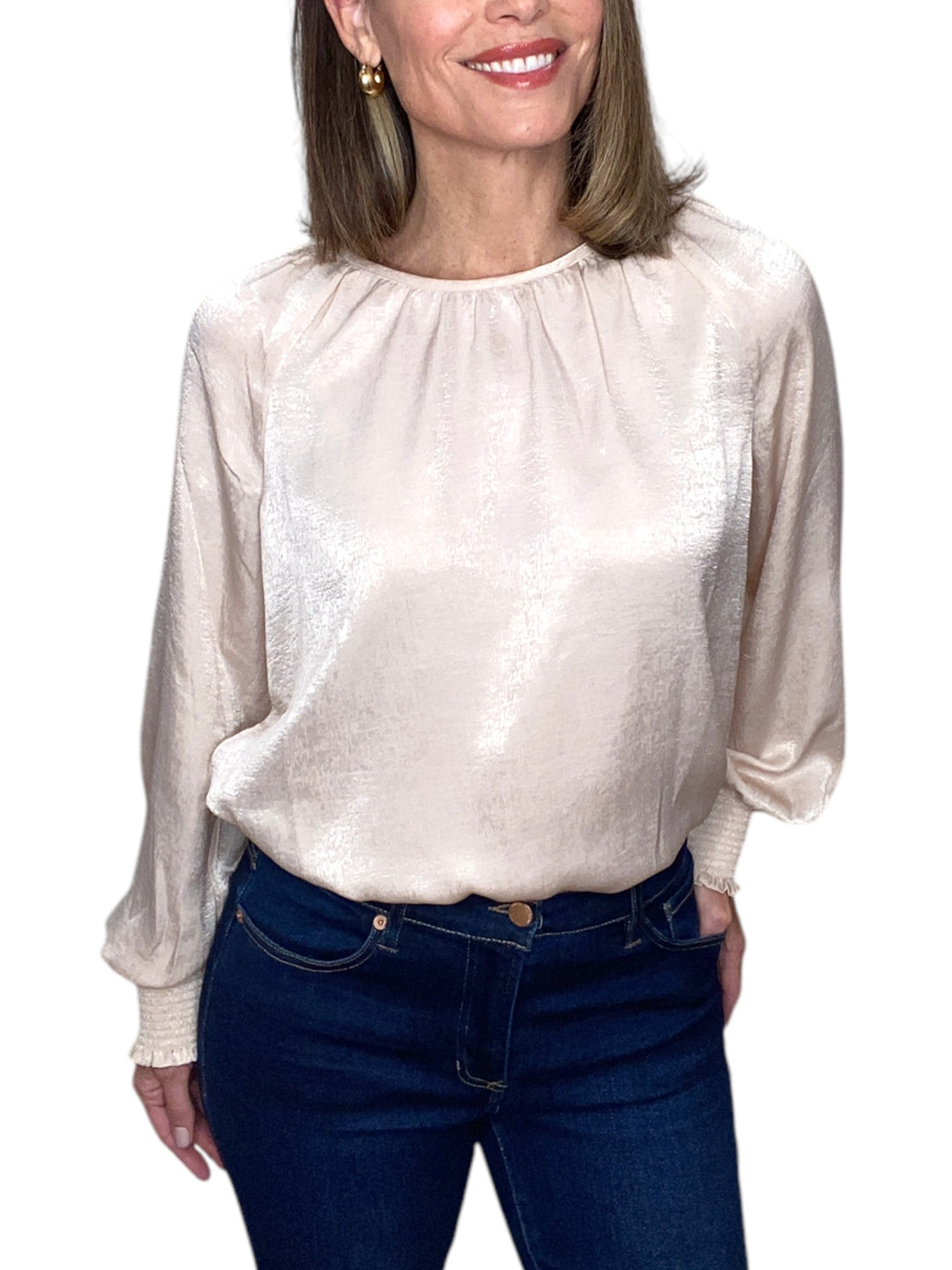 FABI SMOCKED SLEEVE TOP-CHAMPAGNE