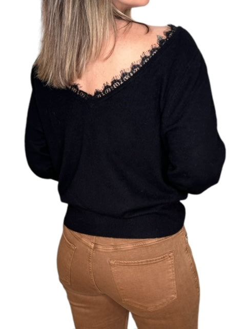 LACE LOW BACK SWEATER-BLACK