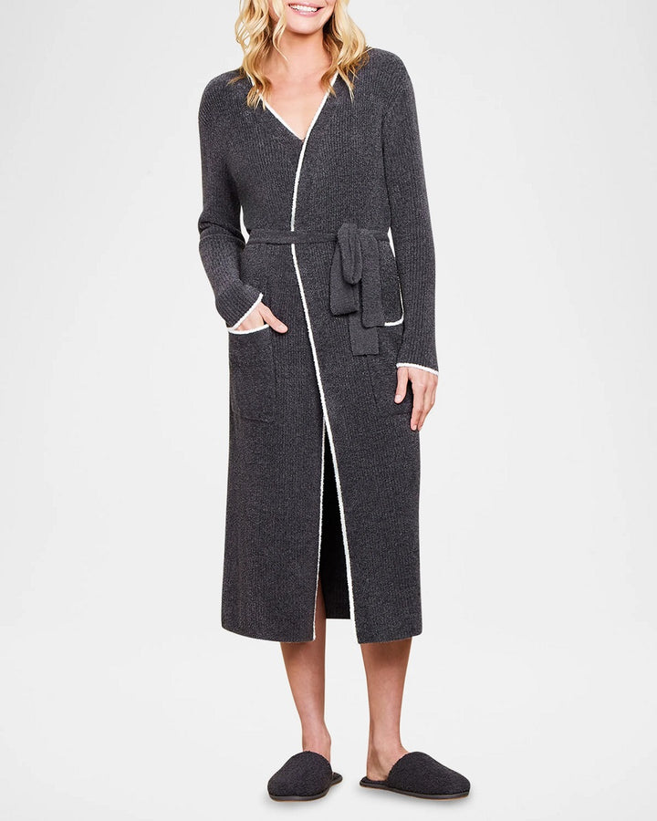 CCL CONTRAST RIBBED ROBE-CARBON PEARL