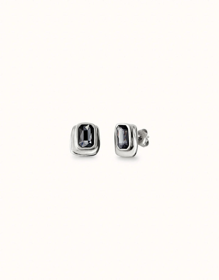 RECTANGULAR EARRINGS WITH GRAY CRYSTAL-SILVER