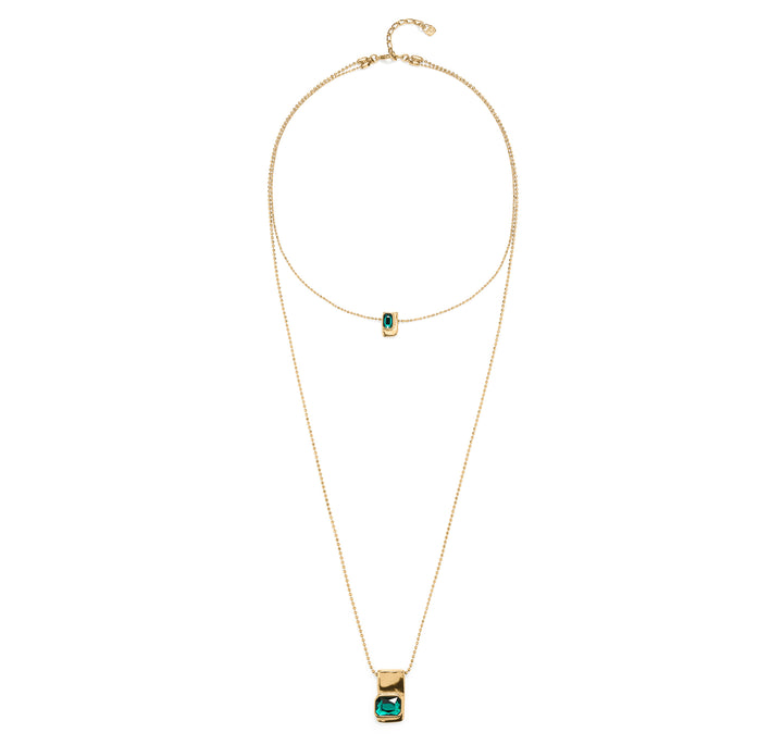 DOUBLE CHAIN WITH GREEN CRYSTALS-GOLD