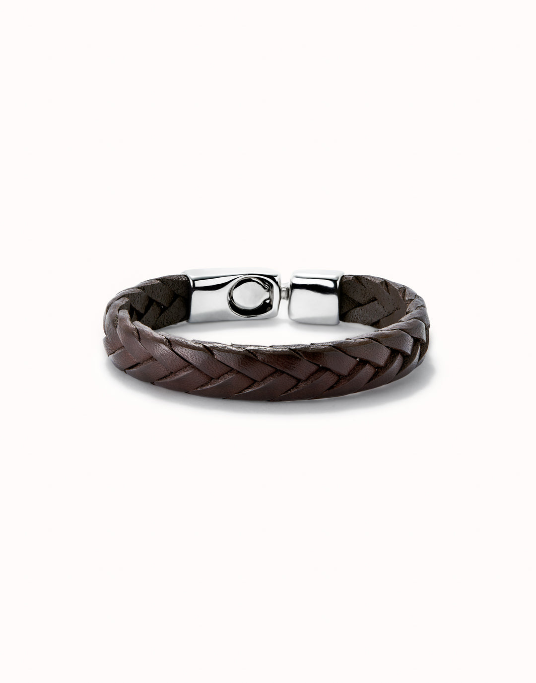 LEATHER WOVEN BROWN BRACELET-SILVER