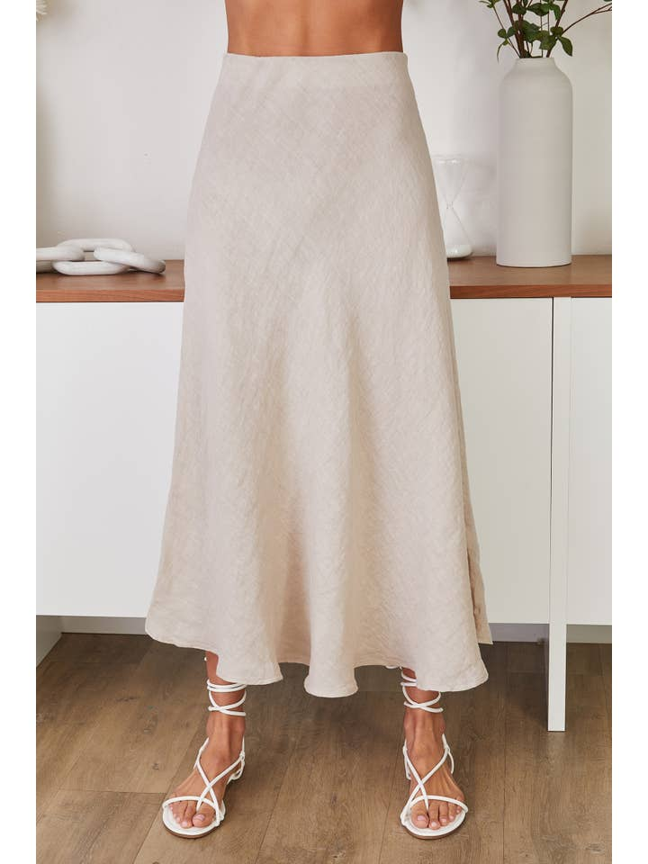 CRINKLE LINEN MAXI SKIRT-IVORY - Kingfisher Road - Online Boutique