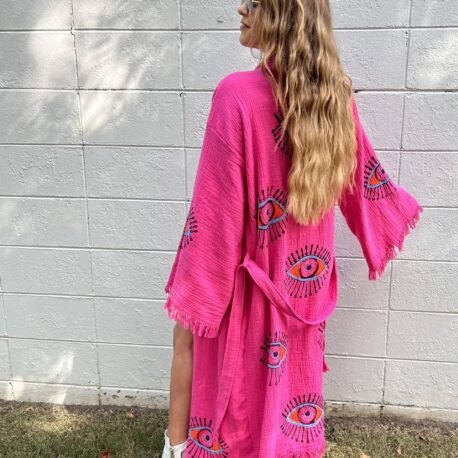 MULTI EVIL EYE KAFTAN-PINK - Kingfisher Road - Online Boutique