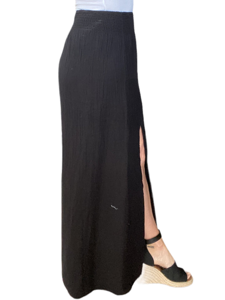 MAXI SKIRT W/ FRONT SLIT-BLACK - Kingfisher Road - Online Boutique