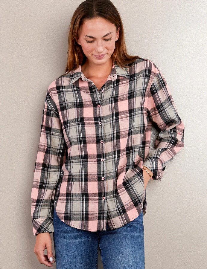 ALWAYS FUN PLAID SHIRT-PINK PLAID - Kingfisher Road - Online Boutique