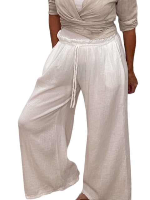 COTTON GAUZE DRAWSTRING PANTS-WHITE - Kingfisher Road - Online Boutique