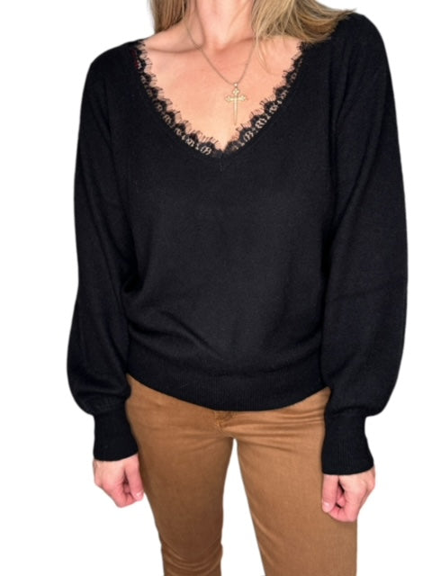 LACE LOW BACK SWEATER-BLACK