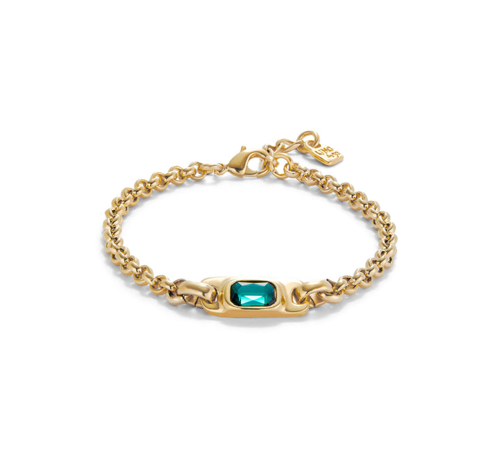 CHAIN BRACELET WITH GREEN CRYSTAL-GOLD