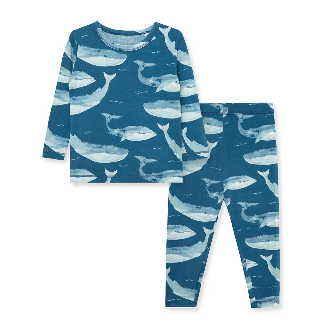 BLUE WHALE STRETCH TWO PIECE PAJAMA SET - Kingfisher Road - Online Boutique