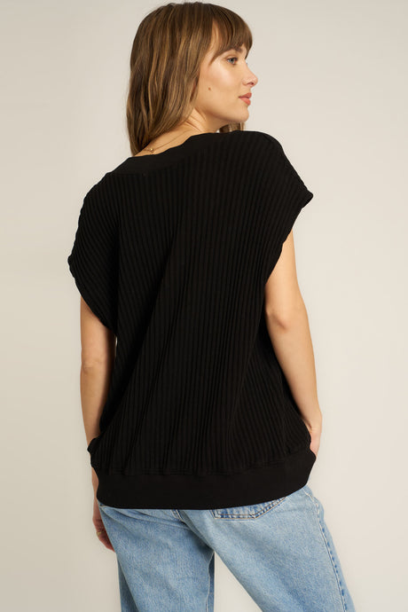 LOST IN LOVE OVERSIZED SWEATER VEST TOP-BLACK