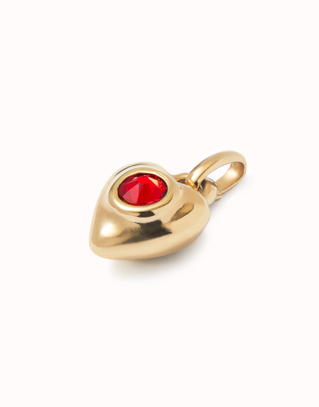 PUFFY HEART CHARM WITH RED STONE-GOLD - Kingfisher Road - Online Boutique