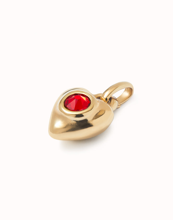 PUFFY HEART CHARM WITH RED STONE-GOLD - Kingfisher Road - Online Boutique