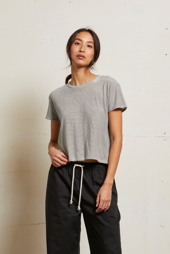 HARLEY STRIPE CREW TEE-IVORY BLACK STRIPE - Kingfisher Road - Online Boutique