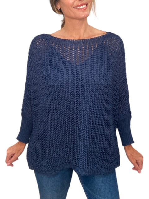 BOATNECK DROP SHOULDER LS SWEATER-NAVY BLUE - Kingfisher Road - Online Boutique