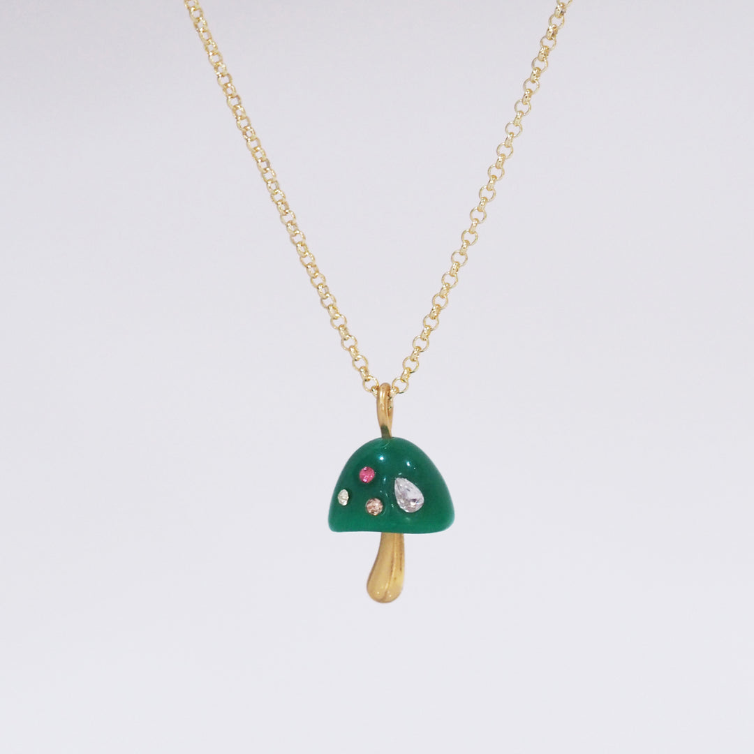 GREEN RESIN MUSHROOM NECKLACE-GOLD - Kingfisher Road - Online Boutique
