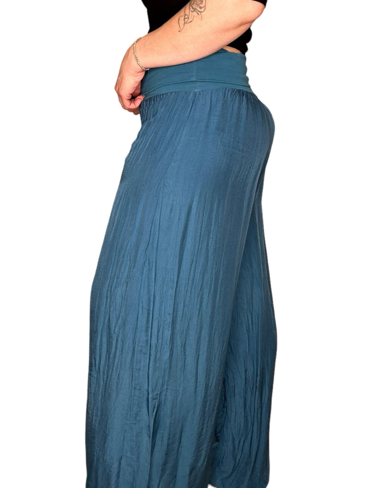 SILK PALAZZO PANTS-PETREOLUM - Kingfisher Road - Online Boutique