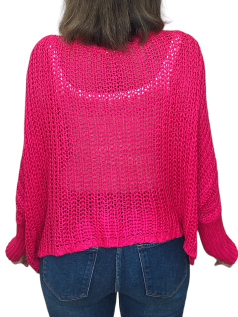 BOATNECK DROP SHOULDER LS SWEATER-FUCHSIA - Kingfisher Road - Online Boutique