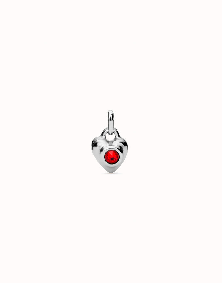 PUFFY HEART CHARM WITH RED STONE-SILVER - Kingfisher Road - Online Boutique