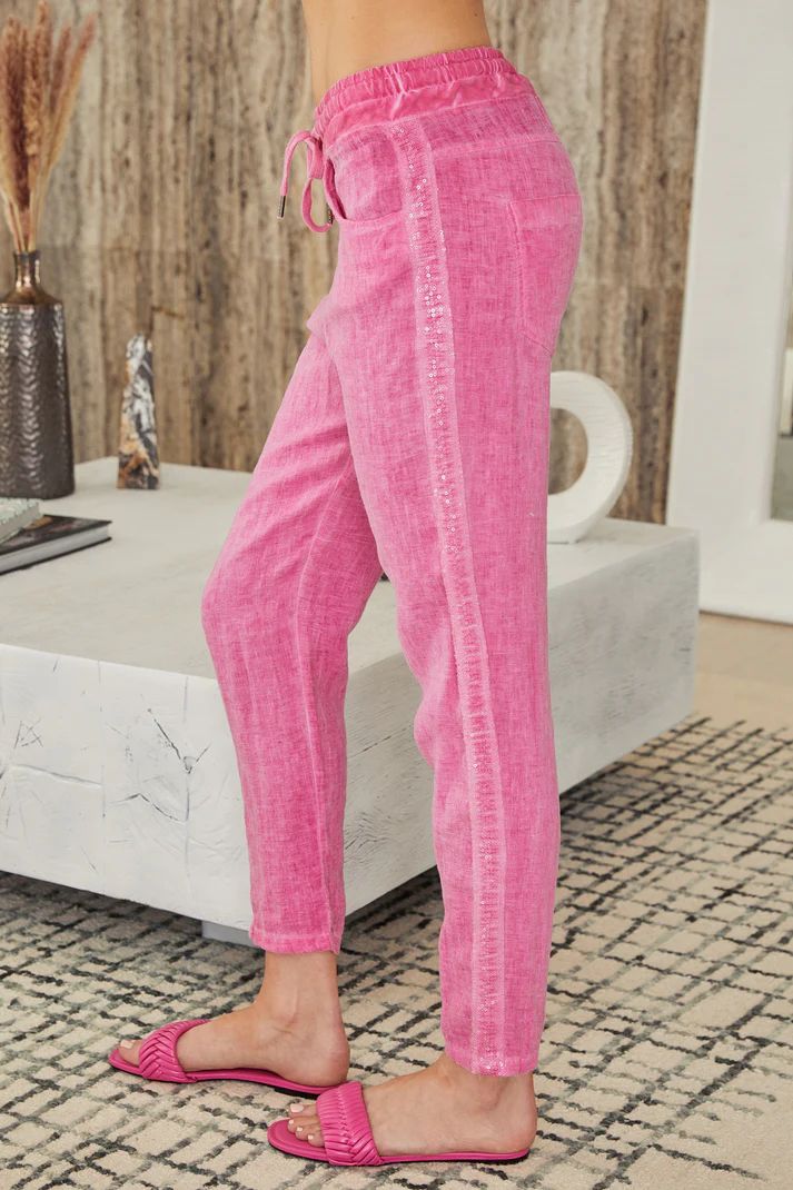 LINEN SEQUIN STRIPE PANTS-FUCHSIA - Kingfisher Road - Online Boutique