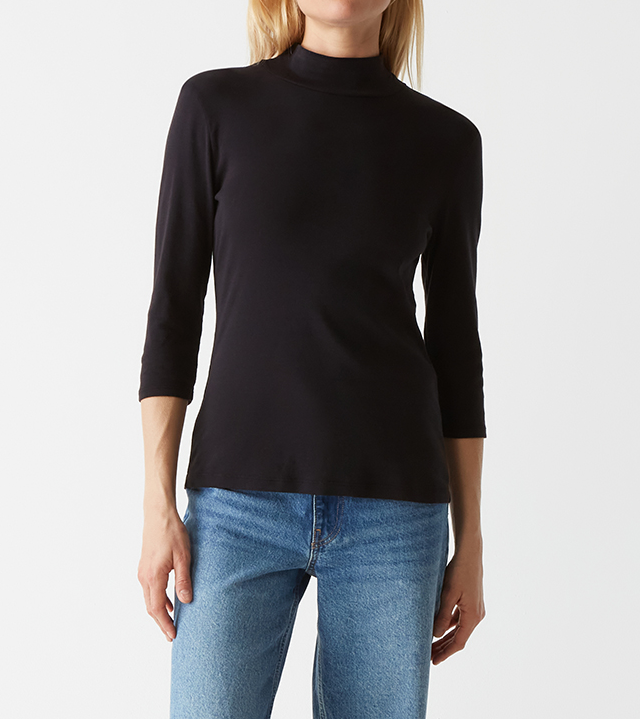 NICO 3/4 SLEEVE MOCK NECK TEE-BLACK