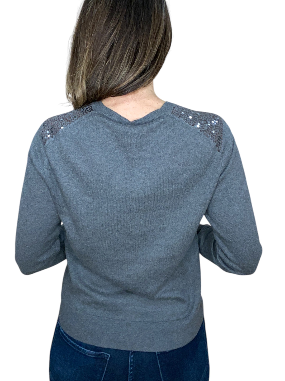 SWEATER WITH SEQUIN SHOULDER-GUNMETAL