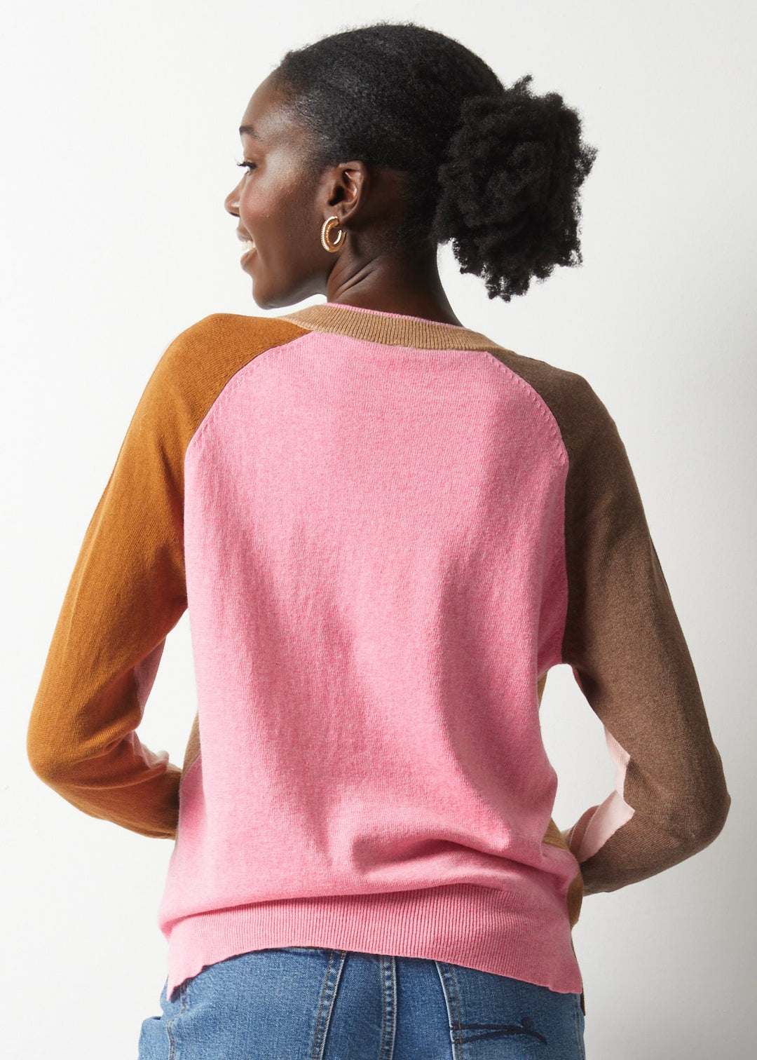 V-NECK COLORBLOCK SWEATER-COOKIE