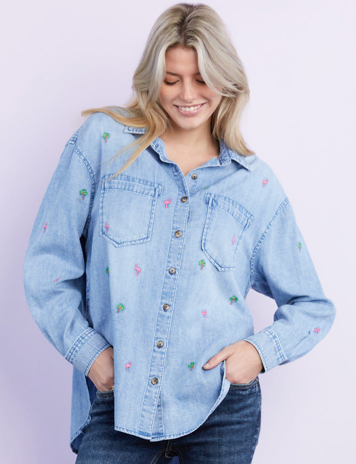 PALM DESERT EMBROIDERY SHIRT-DENIM - Kingfisher Road - Online Boutique