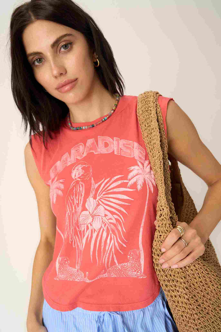 PARADISE MUSCLE TANK-SUNSET CORAL - Kingfisher Road - Online Boutique