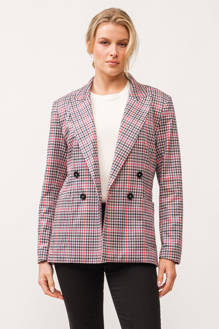 ELFI DOUBLE BREASTED JACKET-DAHLIA MAUVE HOUNDSTOOTH