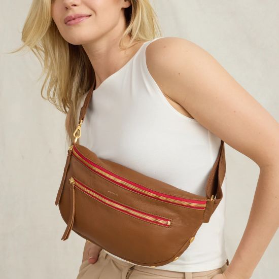 CHARLES CROSSBODY LARGE-MAHOGANY PEBBLE/BRUSHED GOLD RED - Kingfisher Road - Online Boutique