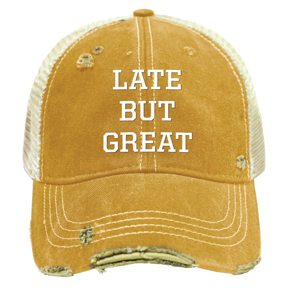 GOLD SNAP BACK TRUCKER HAT-LATE BUT GREAT - Kingfisher Road - Online Boutique