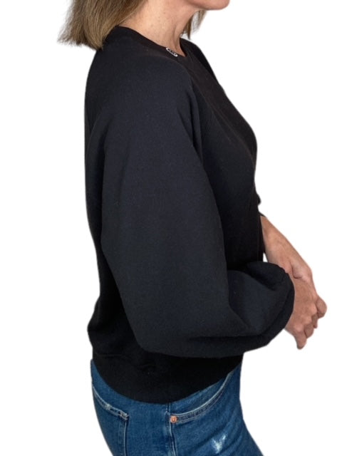 CREW NECK SWEATSHIRT W/ EMBROIDERED SMILEY FACE-BLACK - Kingfisher Road - Online Boutique