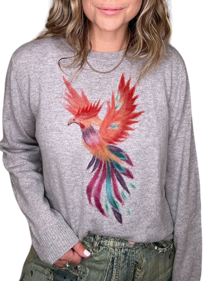 CASHMERE CREW NECK PHOENIX SWEATER-HEATHER GREY - Kingfisher Road - Online Boutique