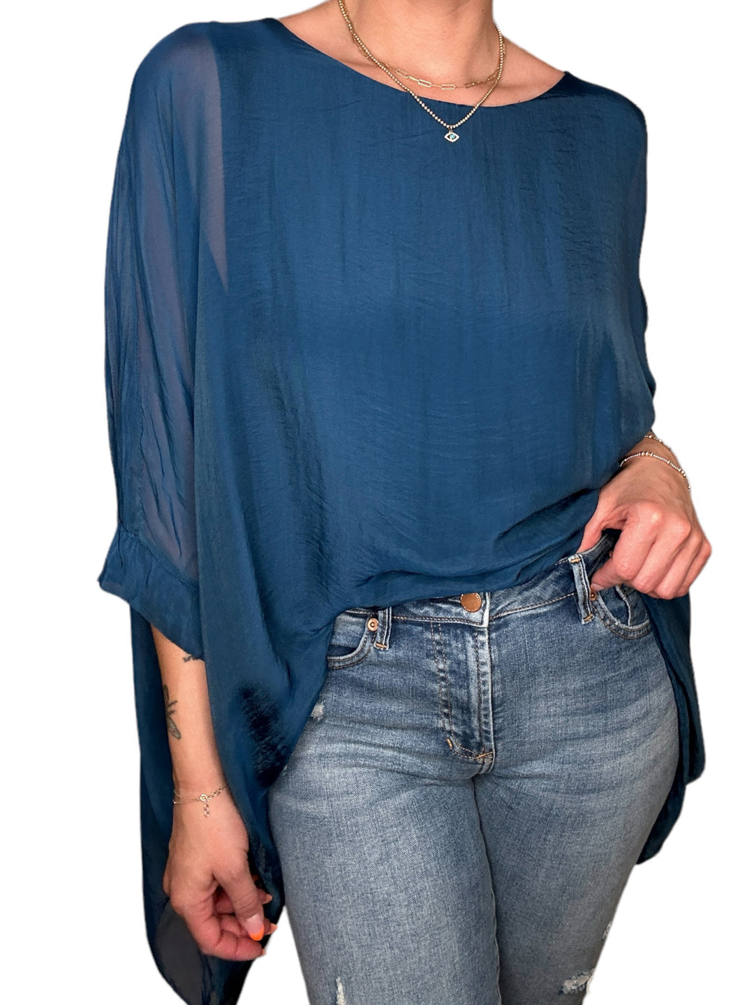 CLASSIC SILK TOP-PETROLEUM - Kingfisher Road - Online Boutique