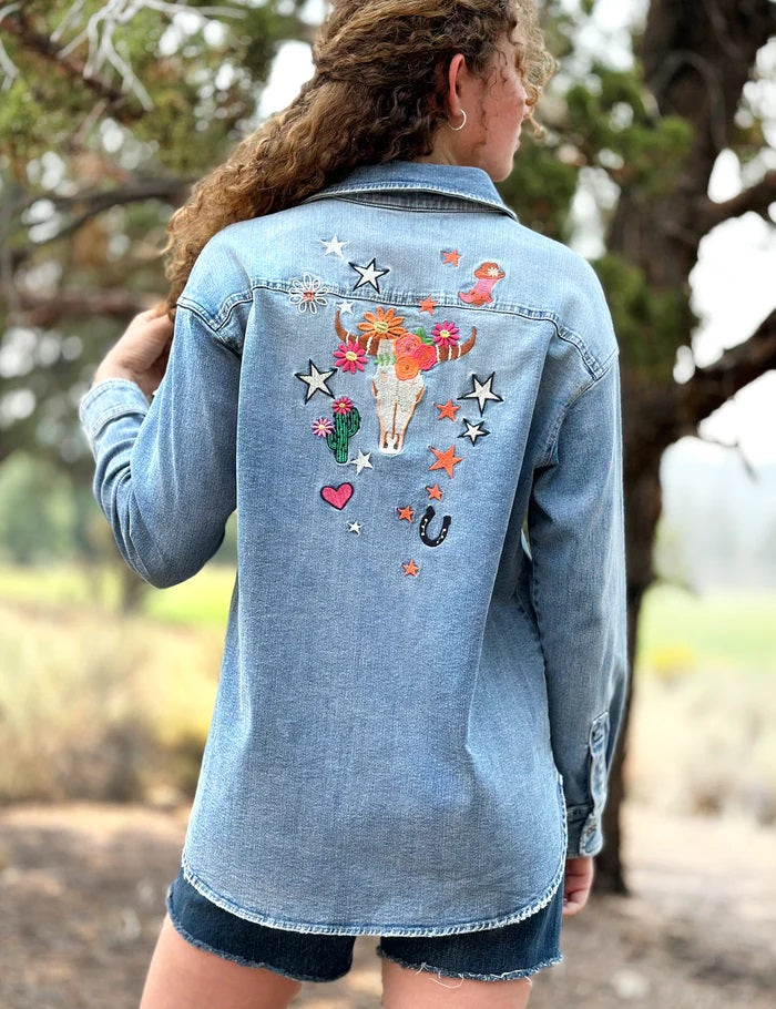 GITTYUP EMBROIDERED SHIRT-DENIM - Kingfisher Road - Online Boutique