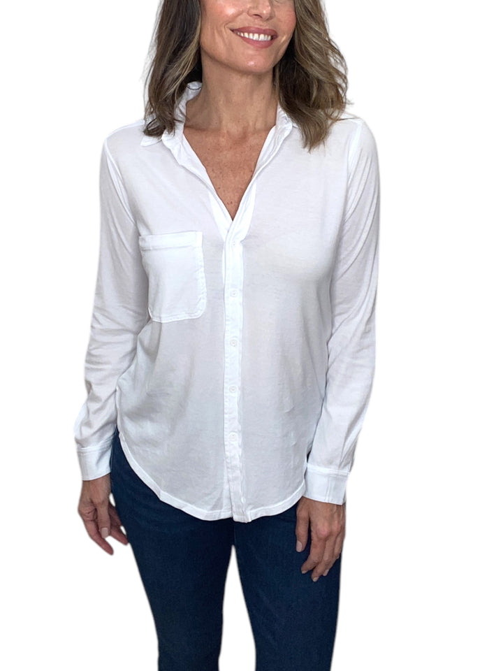 L/S BUTTON FRONT COLLAR TEE-WHITE - Kingfisher Road - Online Boutique