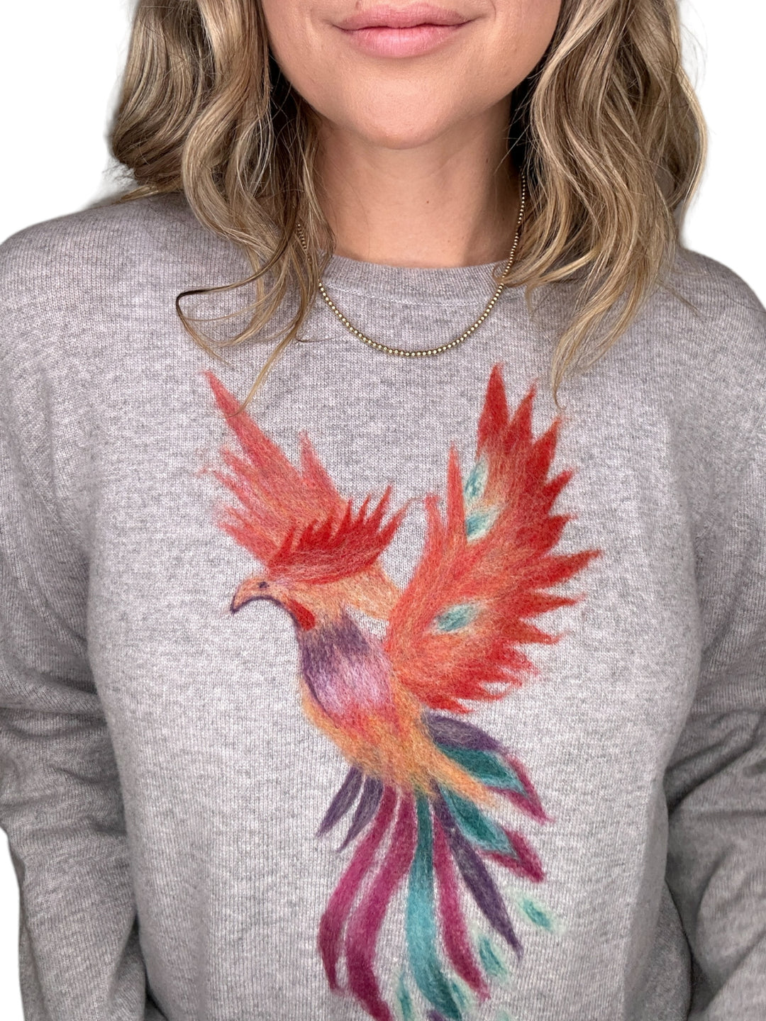 CASHMERE CREW NECK PHOENIX SWEATER-HEATHER GREY - Kingfisher Road - Online Boutique