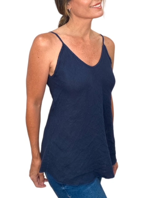 LINEN TANK TOP-NAVY - Kingfisher Road - Online Boutique