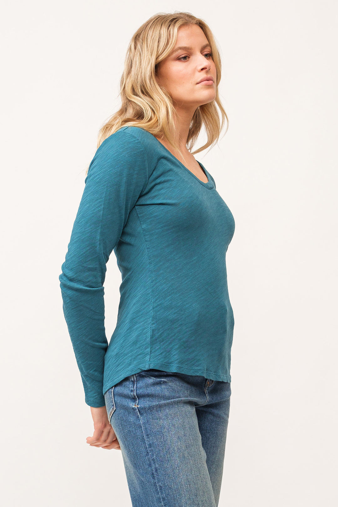 ALINA VNECK LONG SLEEVE-DEEP TEAL