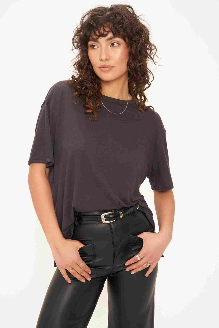 LOLA SHEER SIDE SLIT TEE - WASHED BLACK - Kingfisher Road - Online Boutique