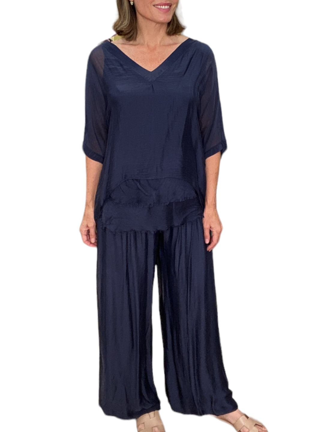 SILK PALAZZO PANTS-NAVY - Kingfisher Road - Online Boutique