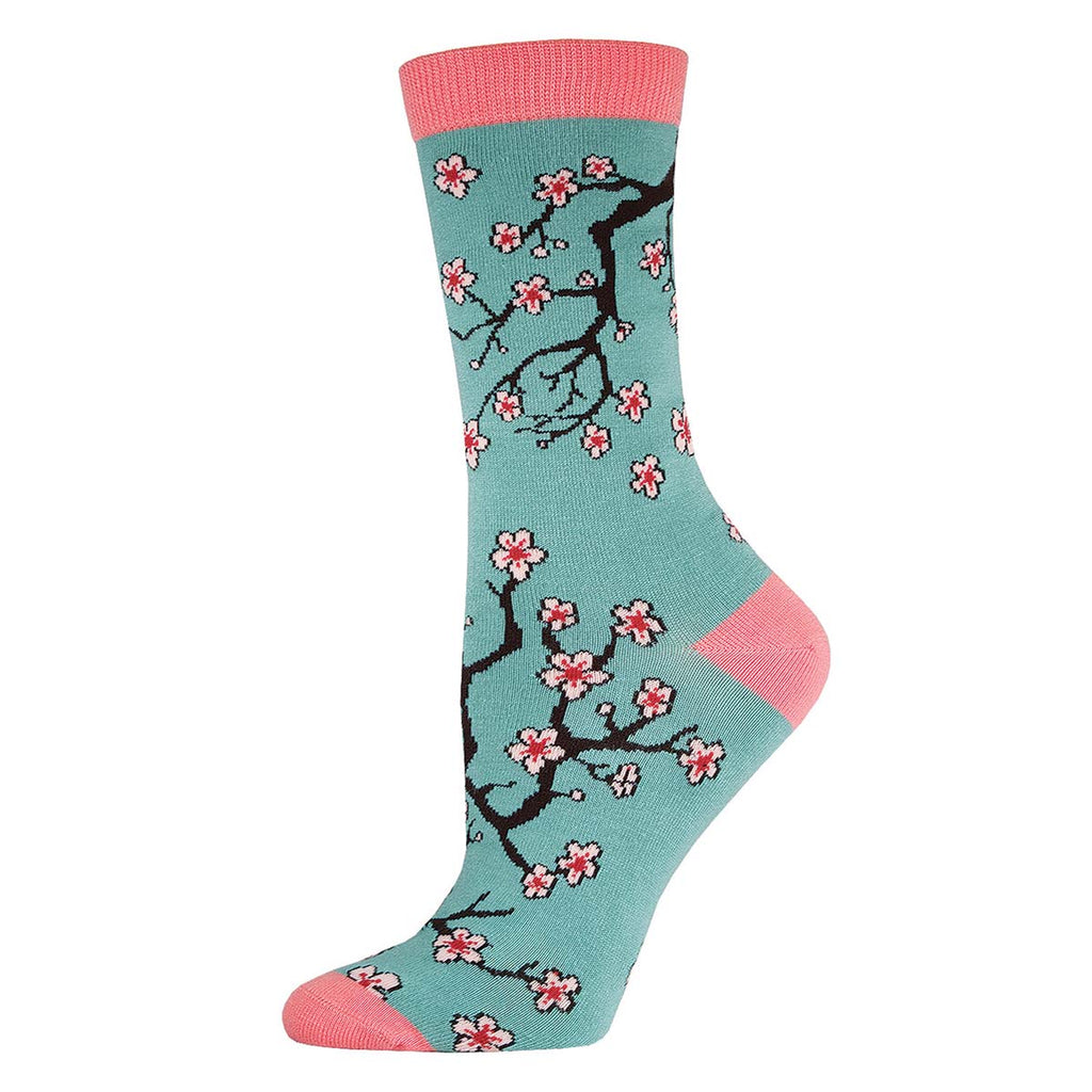 BAMBOO CHERRY BLOSSOMS CREW SOCK-LIGHT JADE GREEN - Kingfisher Road - Online Boutique