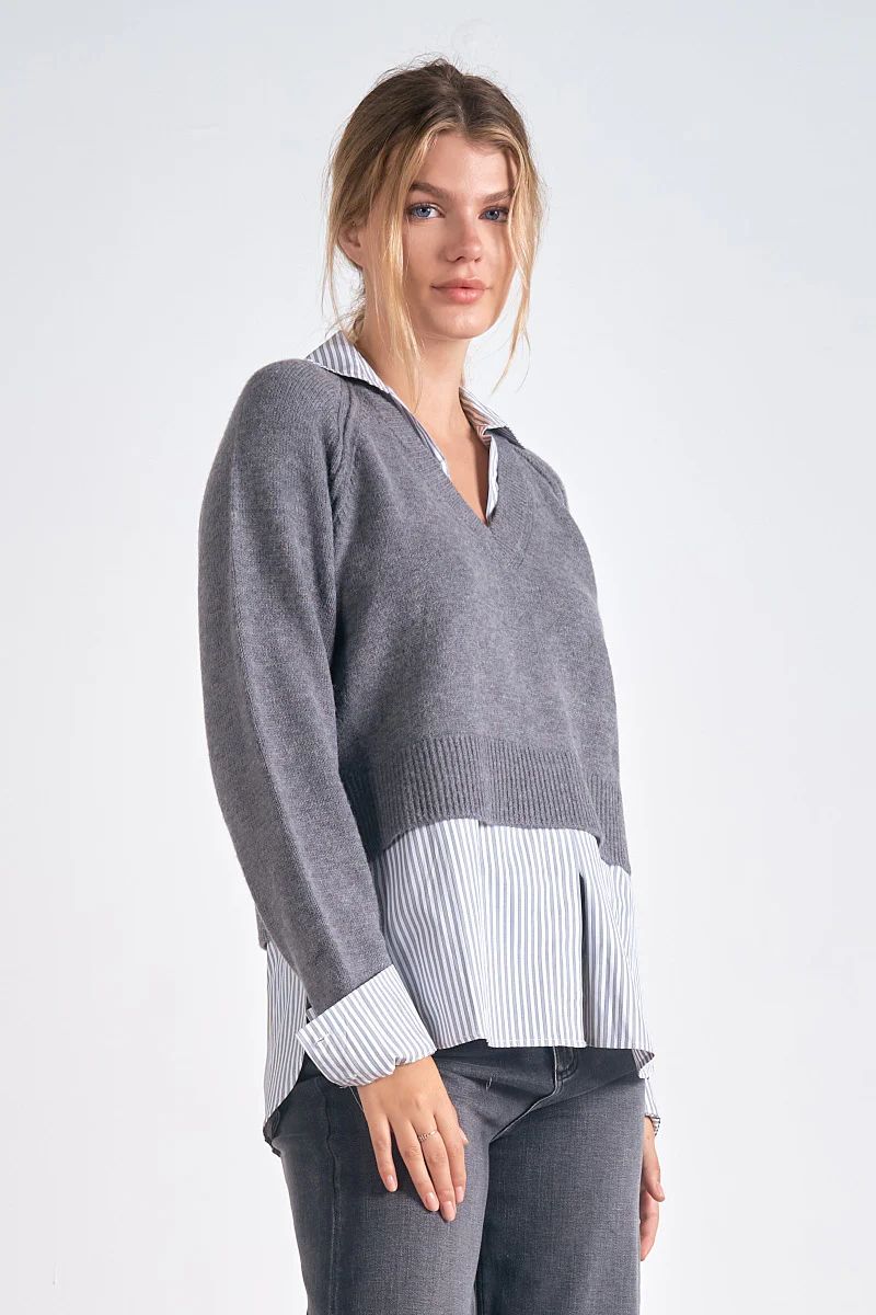 SORAYA SWEATER TOP-GREY/BLACK