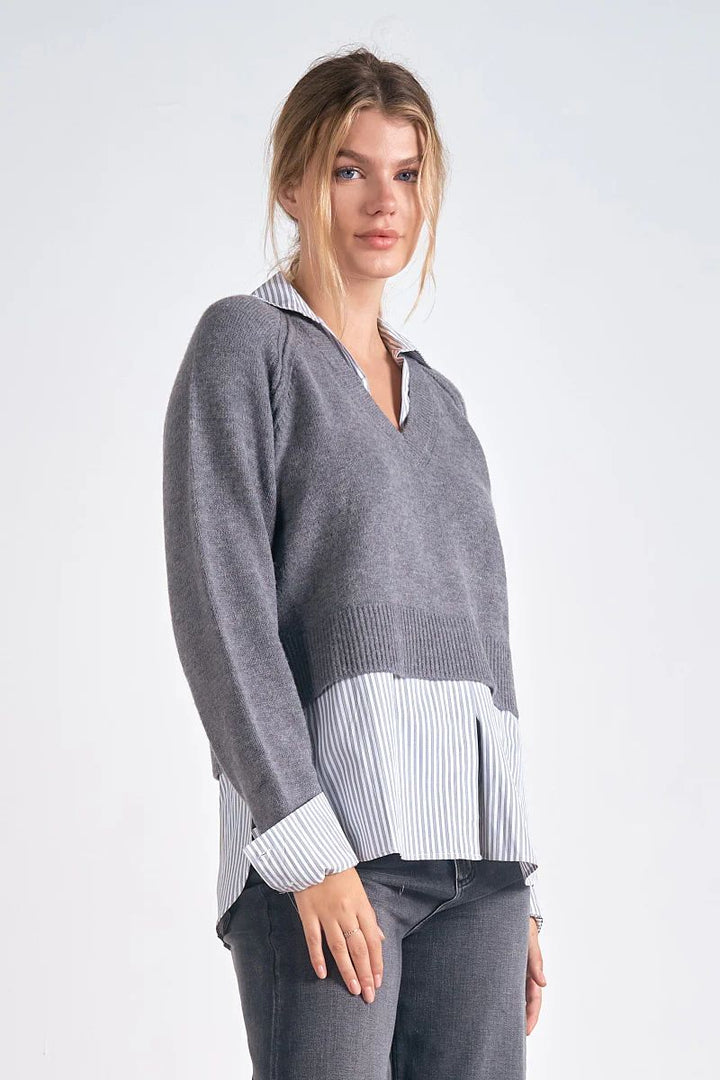 SORAYA SWEATER TOP-GREY/BLACK